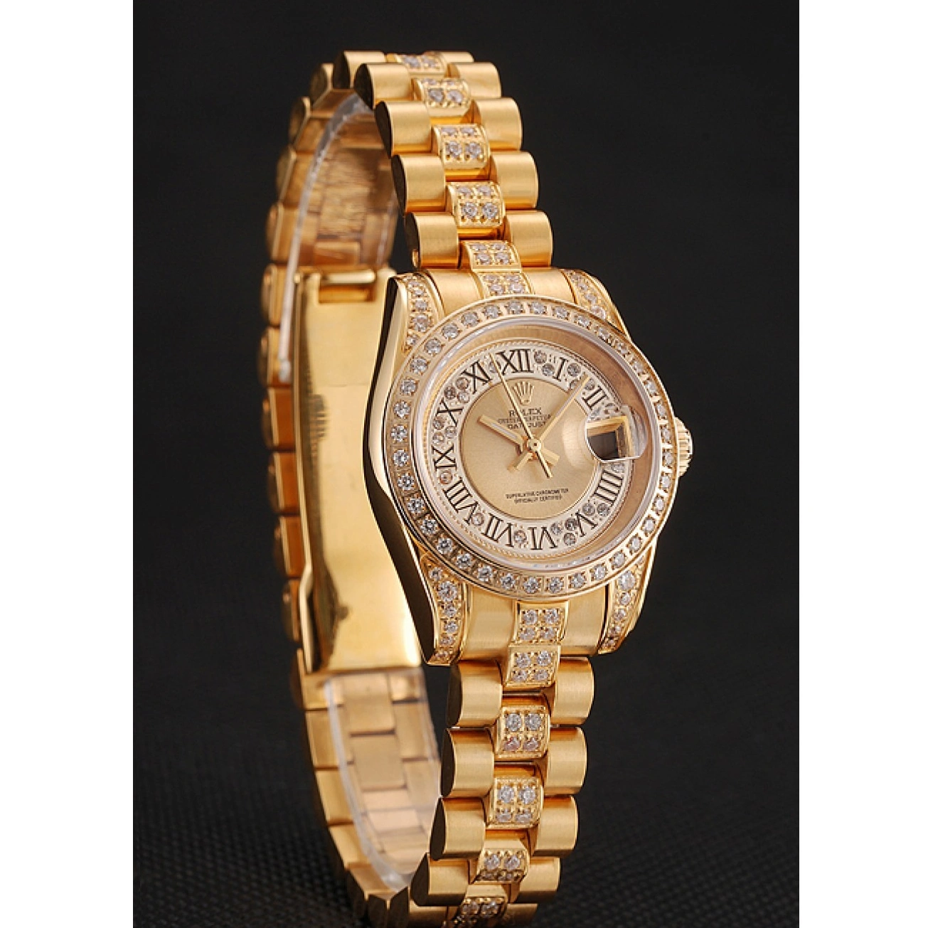 AAA replica watch Diamond Bracelet Pave Swiss Rolex DayJust Diamond Gold 1453953 Dial Gold 1025